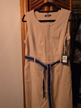 Tommy Hilfiger Sleeveless Cream Utility Jumpdress with Navy Tie Belt